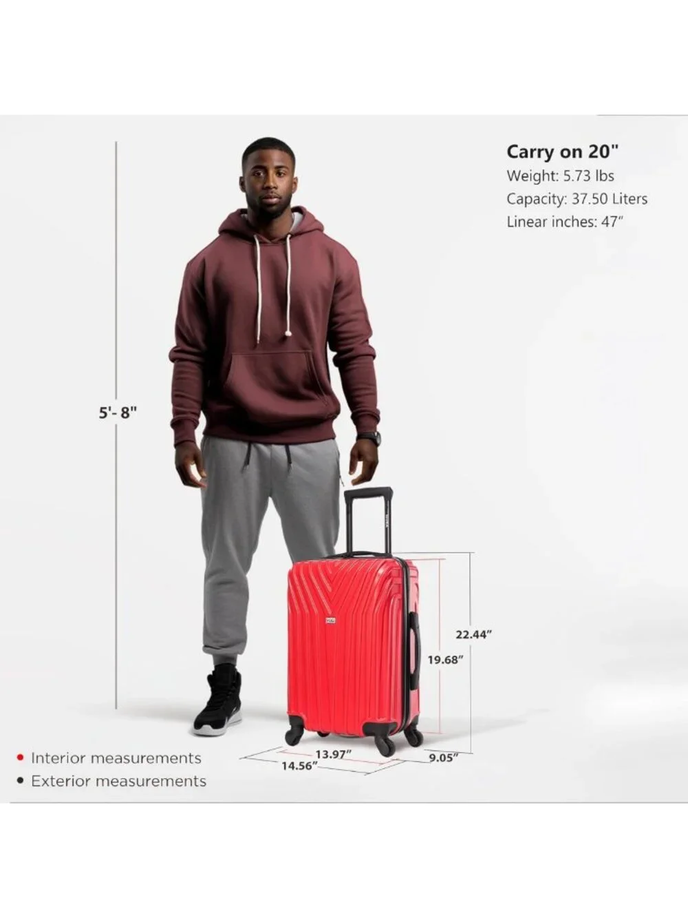 Lightweight 20-Inch Hardside Spinner Carry-On Luggage in Vibrant Red - Travel